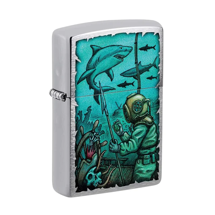 Zippo Pocket Lighter – Shark Nautical Design Chrome Genuine Windproof Metal | 48561