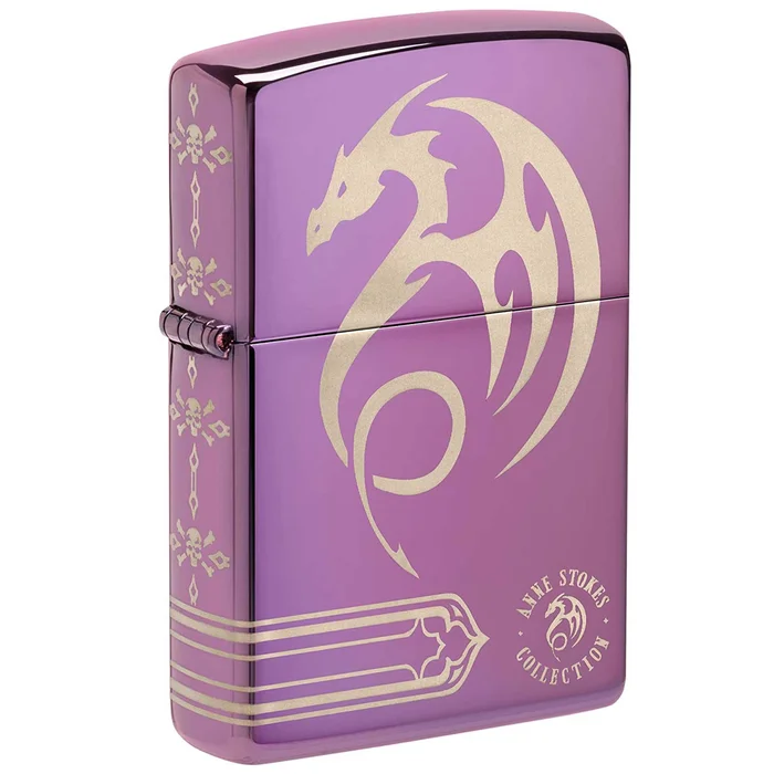 Zippo Windproof Lighter – Anne Stokes Laser 360 Design High Polish Purple | 48574