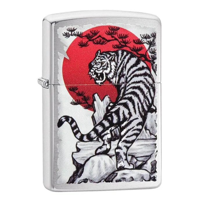Zippo Windproof Lighter – Asian Tiger Design Chrome Finish Metal Refillable | 29889