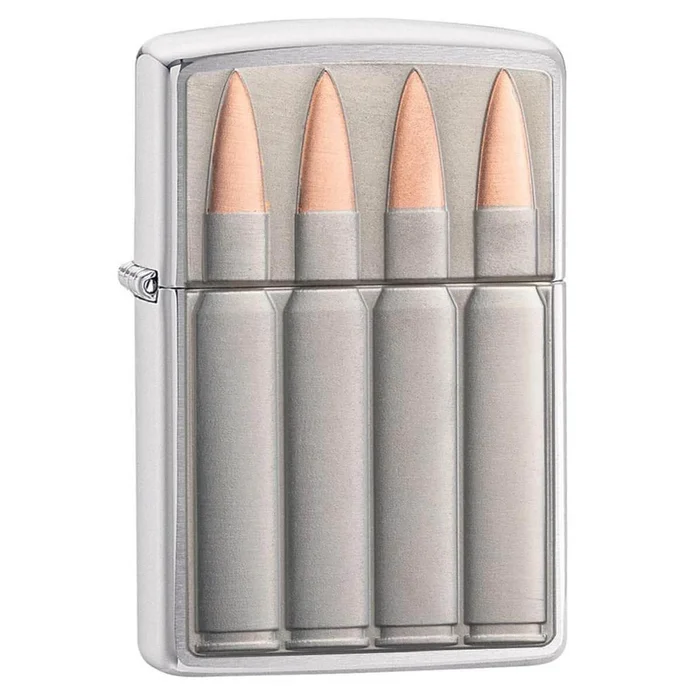 Zippo Windproof Lighter – Bullets Brushed Chrome Real Copper Accents | 29821