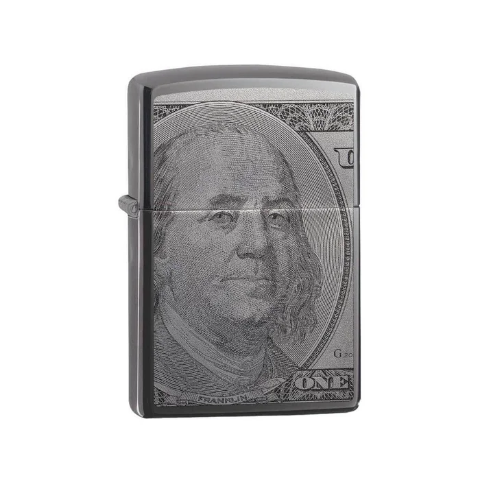 Zippo Windproof Lighter – Currency Design Black Ice Finish Metal Refillable | 49025