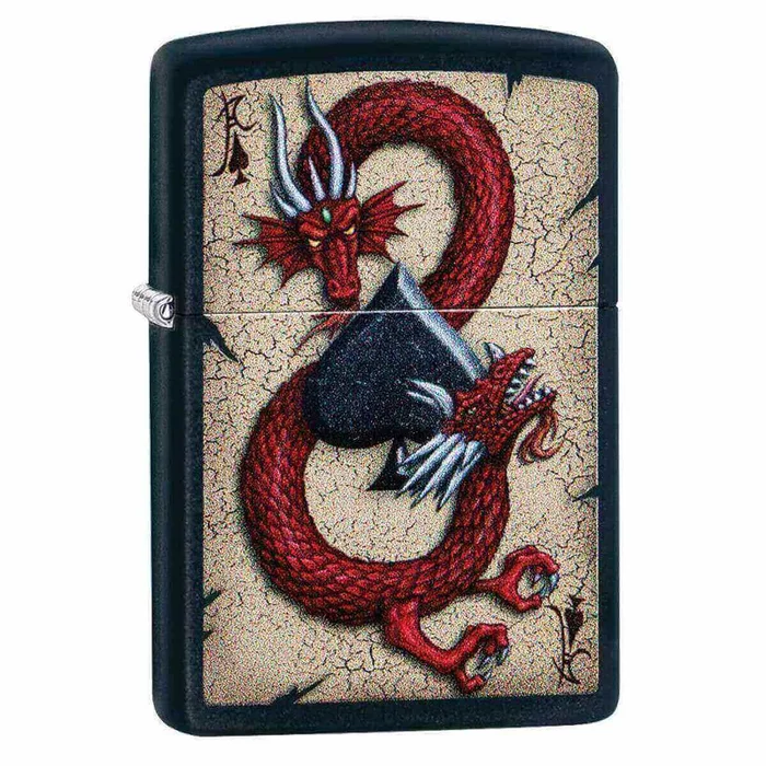 Zippo Windproof Lighter – Dragon Ace Design Black Matte Metal | 29840