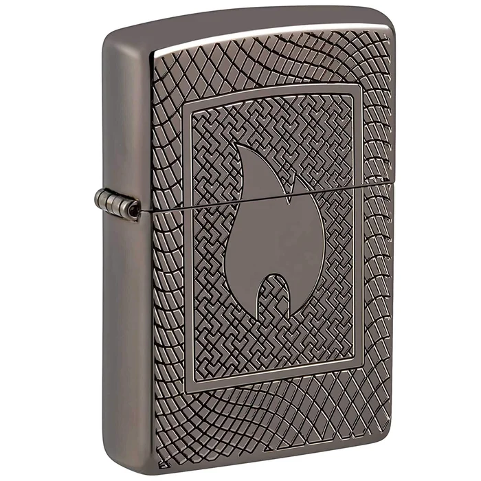 Zippo Windproof Lighter – Flame Pattern Design Black Ice Brass Metal Finish | 48569