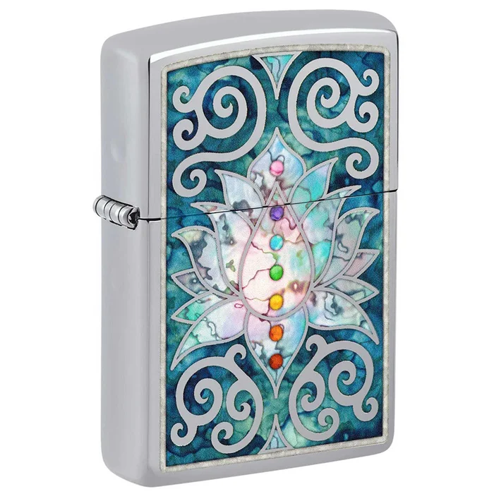 Zippo Windproof Lighter – Fusion Lotus Flower Design High Polish Chrome | 48592