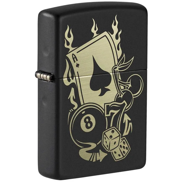 Zippo Windproof Lighter – Gambling Design Black Matte Finish Refillable | 49257