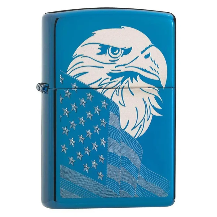 Zippo Windproof Lighter – High Polish Blue Eagle and Flag Refillable | 29882