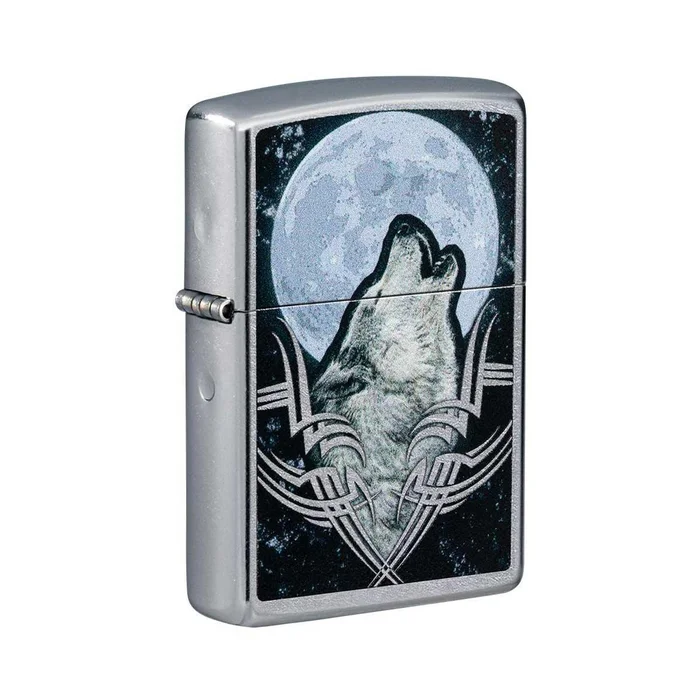 Zippo Windproof Lighter – Howling Wolf Design Street Chrome Finish Pocket | 49261