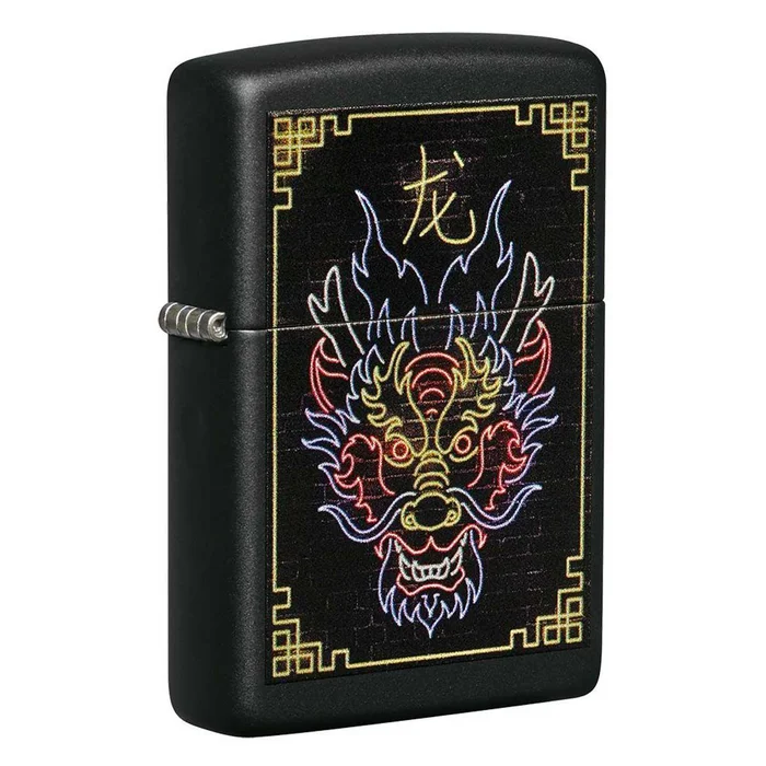 Zippo Windproof Lighter – Neon Dragon Design Black Matte Finish Pocket | 49396