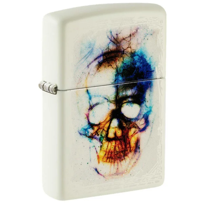 Zippo Windproof Lighter – Skull Design Glow In The Dark White Metal Finish | 48563