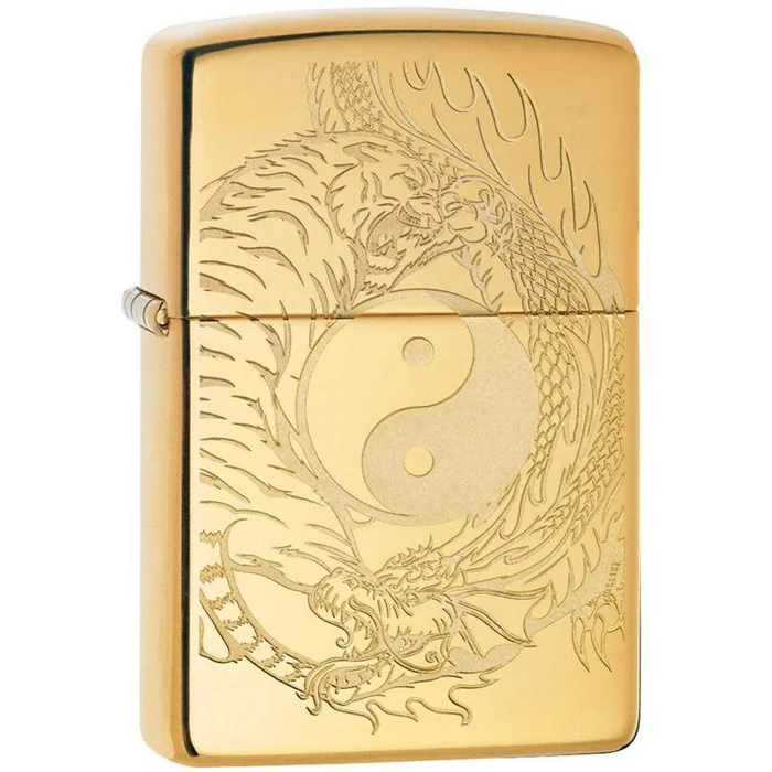 Zippo Windproof Lighter – Tiger and Dragon Design Brass Finish Refillable | 49024