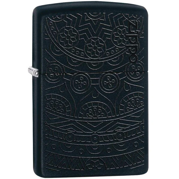 Zippo Windproof Lighter – Tone on Tone Design Black Matte Metal Refillable | 29989