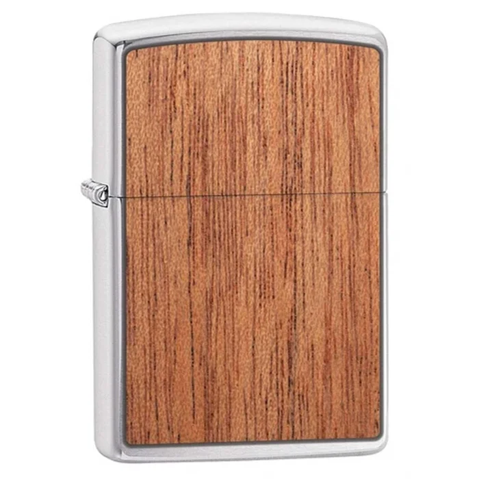 Zippo Windproof Lighter – Woodchuck Two-Sided Mahogany Emblem Chrome Brushed | 49038