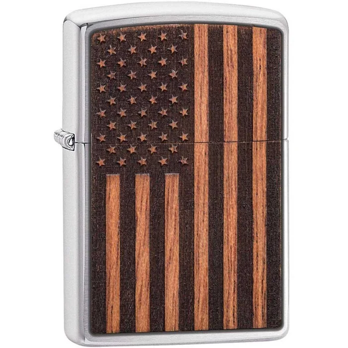Zippo Windproof Lighter – Woodchuck USA American Flag Design Metal and Wood | 29966