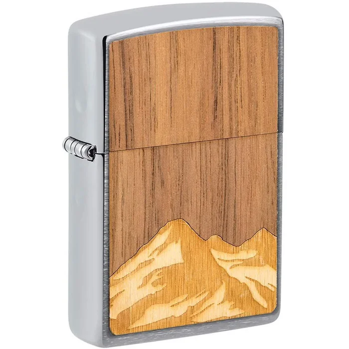 Zippo Windproof Lighter Woodchuck USA Mountains Brushed Chrome 49800