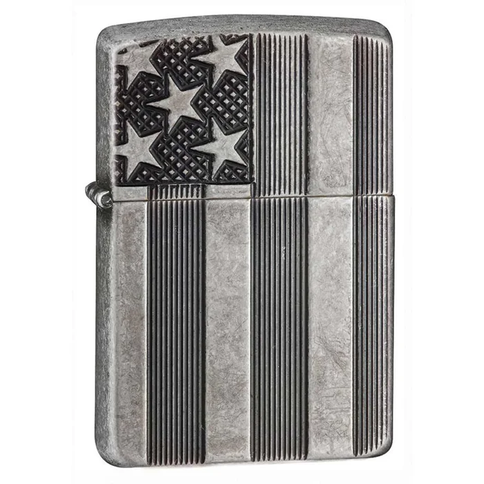 Zippo Windproof Pocket Lighter – Armor American flag Antique Silver Plate | 28974
