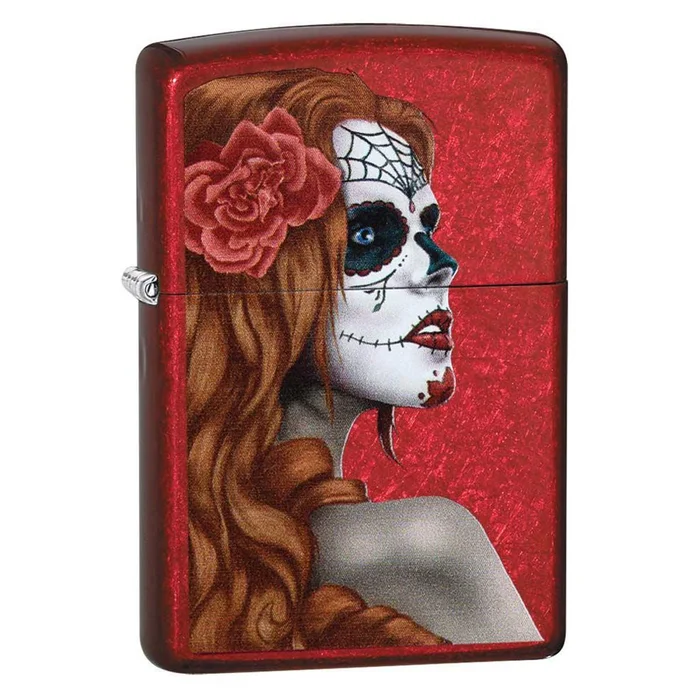 Zippo Windproof Pocket Lighter – Day of The Dead: Girl Candy Apple Red | 28830