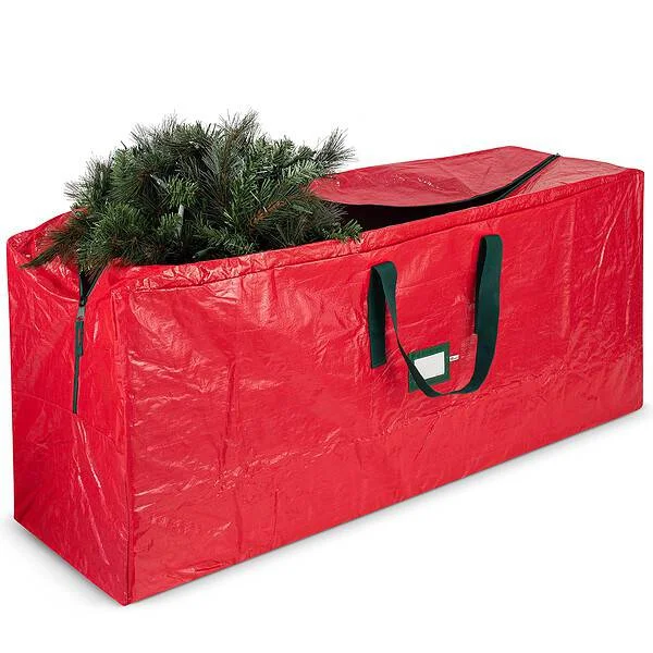 Zober Storage Bag for 9 Ft Artificial Christmas Trees – Plastic, Waterproof – Strong Handles, Labeling Card Slot – Red
